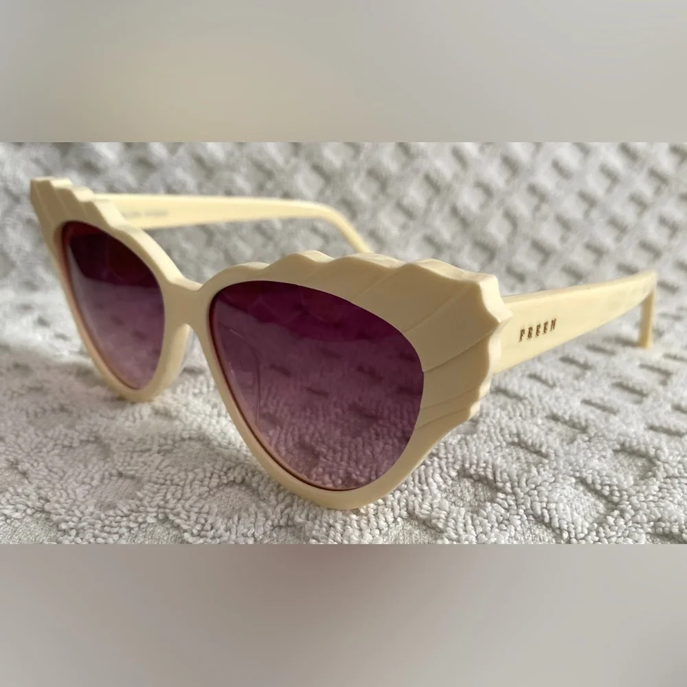 Preen by Thornton Bregazzi Phillipa Cat Eye Sunglasses Ivory Pink Lenses $380 - Picture 4 of 16